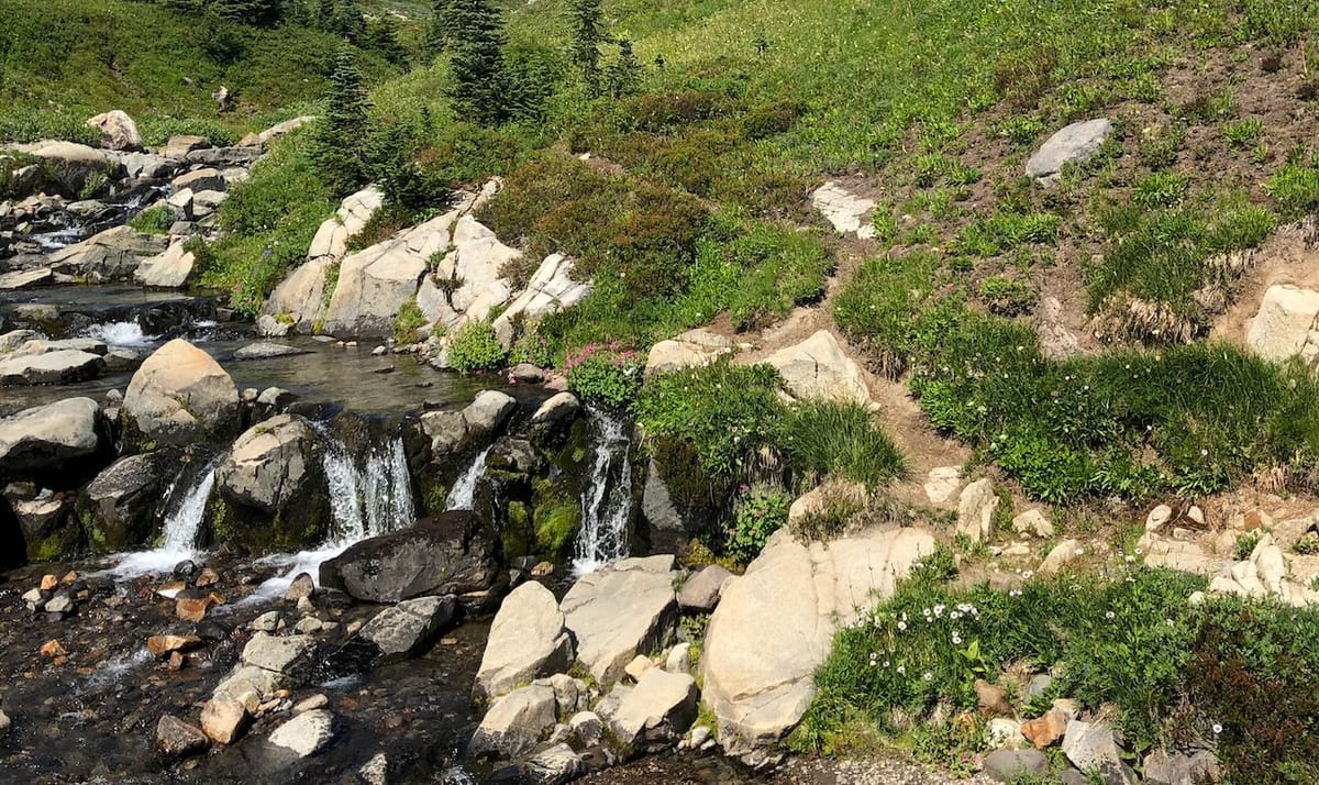 Myrtle Falls, a trickling stream near Paradise, WA