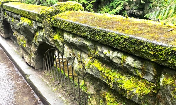 a moss-covered stone bridge