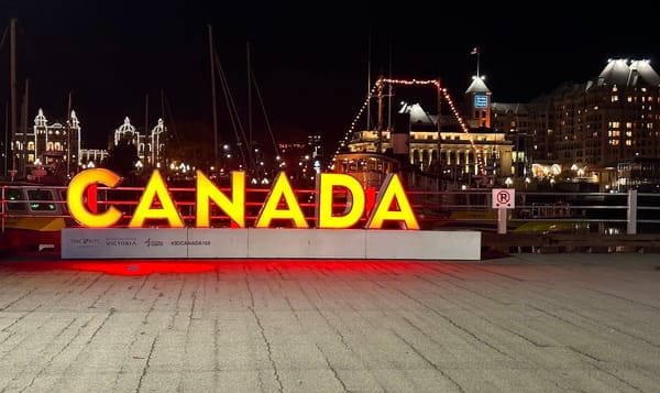 a large sign that reads "CANADA" in Victoria, BC