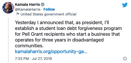 tweet from Kamala Harris