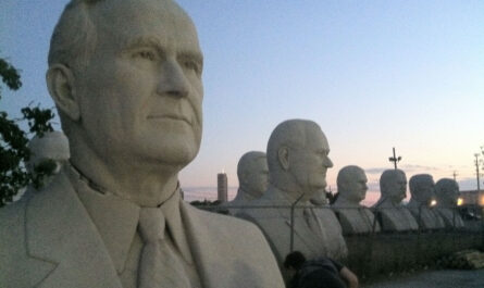 giant plaster busts of several u.s. presidents