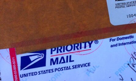 a closeup of a package sent through the US postal service