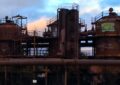 the oxidized metal surfaces of gas works park in seattle, wa