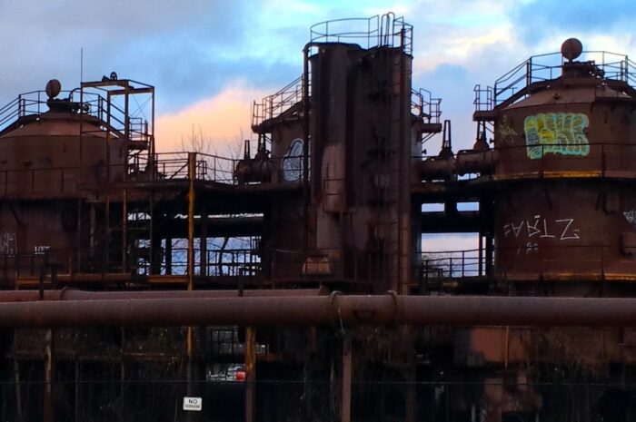 the oxidized metal surfaces of gas works park in seattle, wa