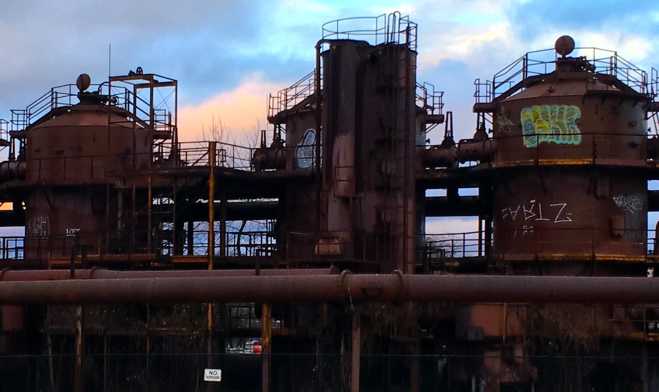 the oxidized metal surfaces of gas works park in seattle, wa