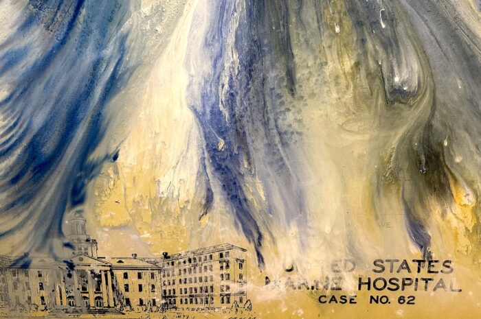 close up of the painting Untitled (United States Marine Hospital) by the artist Firelei Baez.